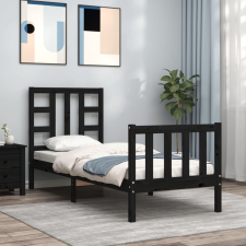 vidaXL fekete tömör fa ágykeret fejtámlával 2FT6 Small Single ágy és ágykellék