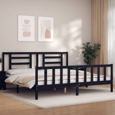 vidaXL fekete tömör fa ágykeret fejtámlával Super King Size ágy és ágykellék