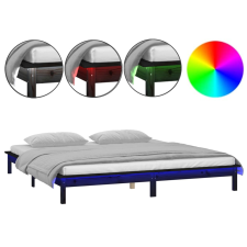 vidaXL fekete tömör fa ágykeret LED-világítással 200 x 200 cm (820630) ágy és ágykellék