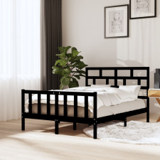 vidaXL Fekete tömör fenyőfa ágykeret 120 x 200 cm ágy és ágykellék
