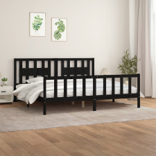 vidaXL fekete tömör fenyőfa ágykeret fejtámlával 200 x 200 cm ágy és ágykellék