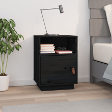 vidaXL fekete tömör fenyőfa éjjeliszekrény 40 x 34 x 55 cm bútor