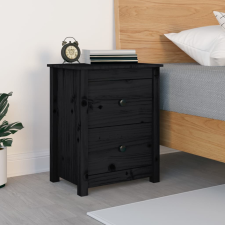 vidaXL fekete tömör fenyőfa éjjeliszekrény 50x35x61,5 cm bútor