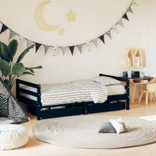 vidaXL fekete tömör fenyőfa fiókos gyerekágykeret 80 x 160 cm kiságy, babaágy