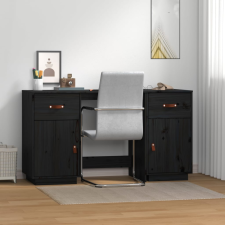 vidaXL fekete tömör fenyőfa íróasztal szekrényekkel 135 x 50 x 75 cm íróasztal