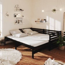 vidaXL fekete tömör fenyőfa kihúzható kanapéágy 2 x (90 x 200) cm ágy és ágykellék