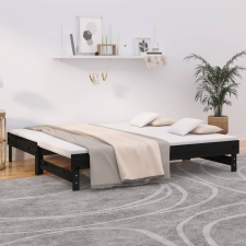 vidaXL fekete tömör fenyőfa kihúzható kanapéágy 2x(75x190) cm ágy és ágykellék