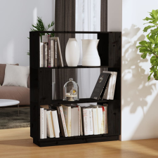 vidaXL fekete tömör fenyőfa könyvszekrény/térelválasztó 80x25x101 cm bútor