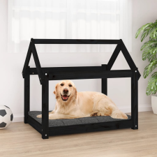 vidaXL fekete tömör fenyőfa kutyaágy 81x60x70 cm szállítóbox, fekhely kutyáknak