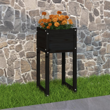 vidaXL Fekete tömör fenyőfa növénytartó 40 x 40 x 81 cm kerti tárolás
