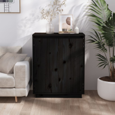 vidaXL fekete tömör fenyőfa tálalószekrény 60 x 34 x 75 cm bútor