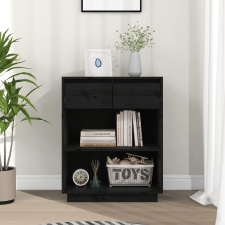 vidaXL fekete tömör fenyőfa tálalószekrény 60 x 34 x 75 cm bútor