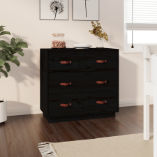 vidaXL fekete tömör fenyőfa tálalószekrény 80 x 40 x 75 cm bútor