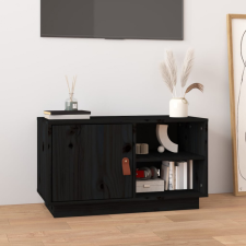 vidaXL Fekete tömör fenyőfa TV-szekrény 70 x 34 x 40 cm bútor