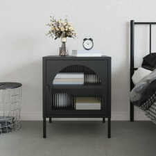vidaXL fekete üveg és acél éjjeliszekrény 50 x 35 x 60 cm bútor