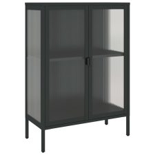 vidaXL fekete üveg és acél tálalószekrény 75 x 35 x 105 cm (353003) bútor