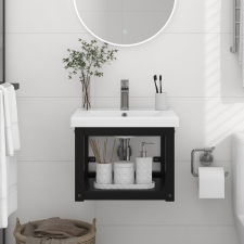 vidaXL fekete vas fürdőszobai fali mosdókagylókeret 40 x 38 x 31 cm fürdőszoba bútor
