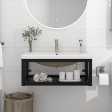 vidaXL Fekete vas fürdőszobai mosdókagylóváz beépített mosdóval fürdőszoba bútor