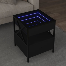 vidaXL fekete végtelen hatású LED-es dohányzóasztal 40 x 40 x 51 cm bútor
