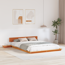 vidaXL Földi Ágykeret Éjjeli Asztalokkal Gyantázott Barna 150x200cm Tömörfa ágy és ágykellék