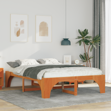 vidaXL Földi ágykeret tárolóval Barna 150 x 200 cm Tömör fenyőfa ágy és ágykellék
