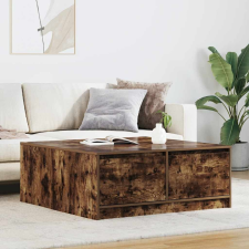 vidaXL füstölt tölgy dohányzóasztal fiókokkal 100x100x40 cm bútor