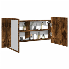 vidaXL füstölt tölgyszínű LED-es tükrös fürdőszobaszekrény 100x12x45cm fürdőszoba bútor