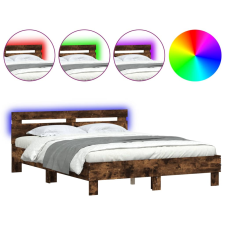 vidaXL füstös tölgy színű ágykeret fejtámlával és LED-del 140x200 cm (3207550) ágy és ágykellék