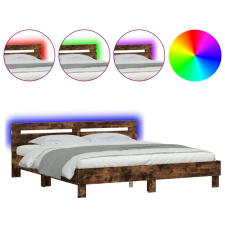 vidaXL füstös tölgy színű ágykeret fejtámlával és LED-del 180 x 200 cm ágy és ágykellék