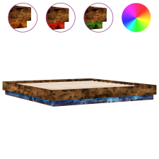vidaXL füstös tölgy színű ágykeret LED-világítással 200x200 cm (3209769) ágy és ágykellék