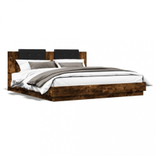 vidaXL Füstös tölgy színű szerelt fa ágykeret fejtámlával 200 x 200 cm ágy és ágykellék