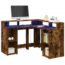 vidaXL füstös tölgy színű szerelt fa íróasztal LED-ekkel 130x130x91 cm bútor