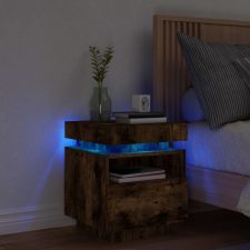 vidaXL füstös tölgyszínű éjjeliszekrény LED-fényekkel 40x39x48,5 cm bútor