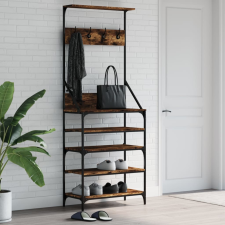 vidaXL füstös tölgyszínű ruhafogas cipőpolccal 70x34x184 cm bútor