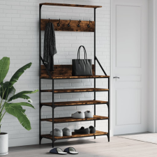 vidaXL füstös tölgyszínű ruhafogas cipőpolccal 90x34x184 cm bútor