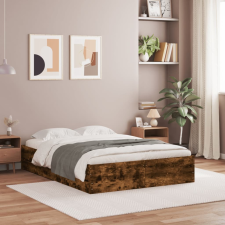 vidaXL füstös tölgyszínű szerelt fa ágykeret fiókokkal 120 x 200 cm ágy és ágykellék