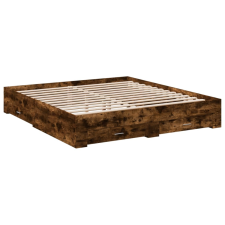 vidaXL füstös tölgyszínű szerelt fa ágykeret fiókokkal 200 x 200 cm (3280360) ágy és ágykellék