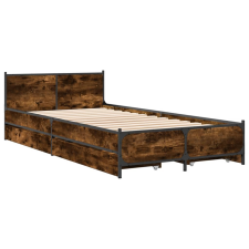 vidaXL füstös tölgyszínű szerelt fa ágykeret fiókokkal 75x190 cm (3279974) ágy és ágykellék