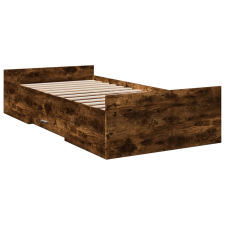 vidaXL füstös tölgyszínű szerelt fa ágykeret fiókokkal 75x190 cm (3280353) ágy és ágykellék