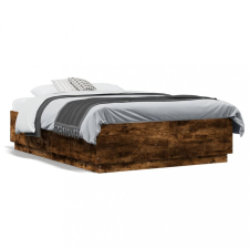 vidaXL Füstös tölgyszínű szerelt fa ágykeret LED-del 140x190 cm ágy és ágykellék