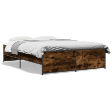 vidaXL füstös tölgyszínű szerelt fa és fém ágykeret 120 x 190 cm ágy és ágykellék