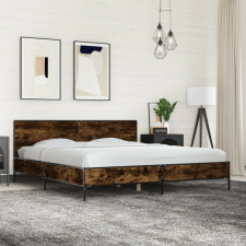 vidaXL füstös tölgyszínű szerelt fa és fém ágykeret 200 x 200 cm ágy és ágykellék