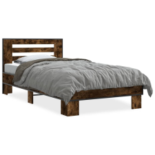 vidaXL füstös tölgyszínű szerelt fa és fém ágykeret 75 x 190 cm ágy és ágykellék