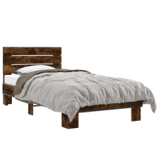 vidaXL füstös tölgyszínű szerelt fa és fém ágykeret 90 x 190 cm ágy és ágykellék