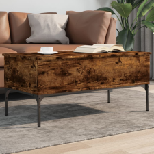 vidaXL füstös tölgyszínű szerelt fa és fém dohányzóasztal 100x50x45 cm bútor