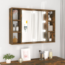 vidaXL füstös tölgyszínű tükrös szekrény LED-ekkel 76 x 15 x 55 cm fürdőszoba bútor