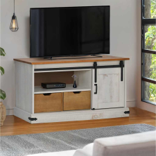 vidaXL HALDEN fehér tömör fa TV szekrény tolóajtóval 110x40x60 cm bútor
