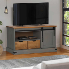 vidaXL HALDEN szürke tömör fa TV szekrény tolóajtóval 110x40x60 cm bútor