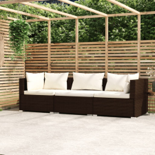 vidaXL háromszemélyes barna polyrattan kanapé párnákkal kerti bútor