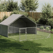 vidaXL horganyzott acél kültéri kutyafuttató kifutóval 5x3x1,9 m szállítóbox, fekhely kutyáknak